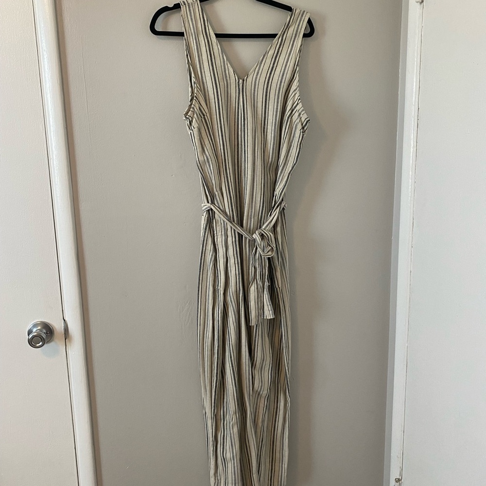 Striped Sleeveless Linen Jumpsuit